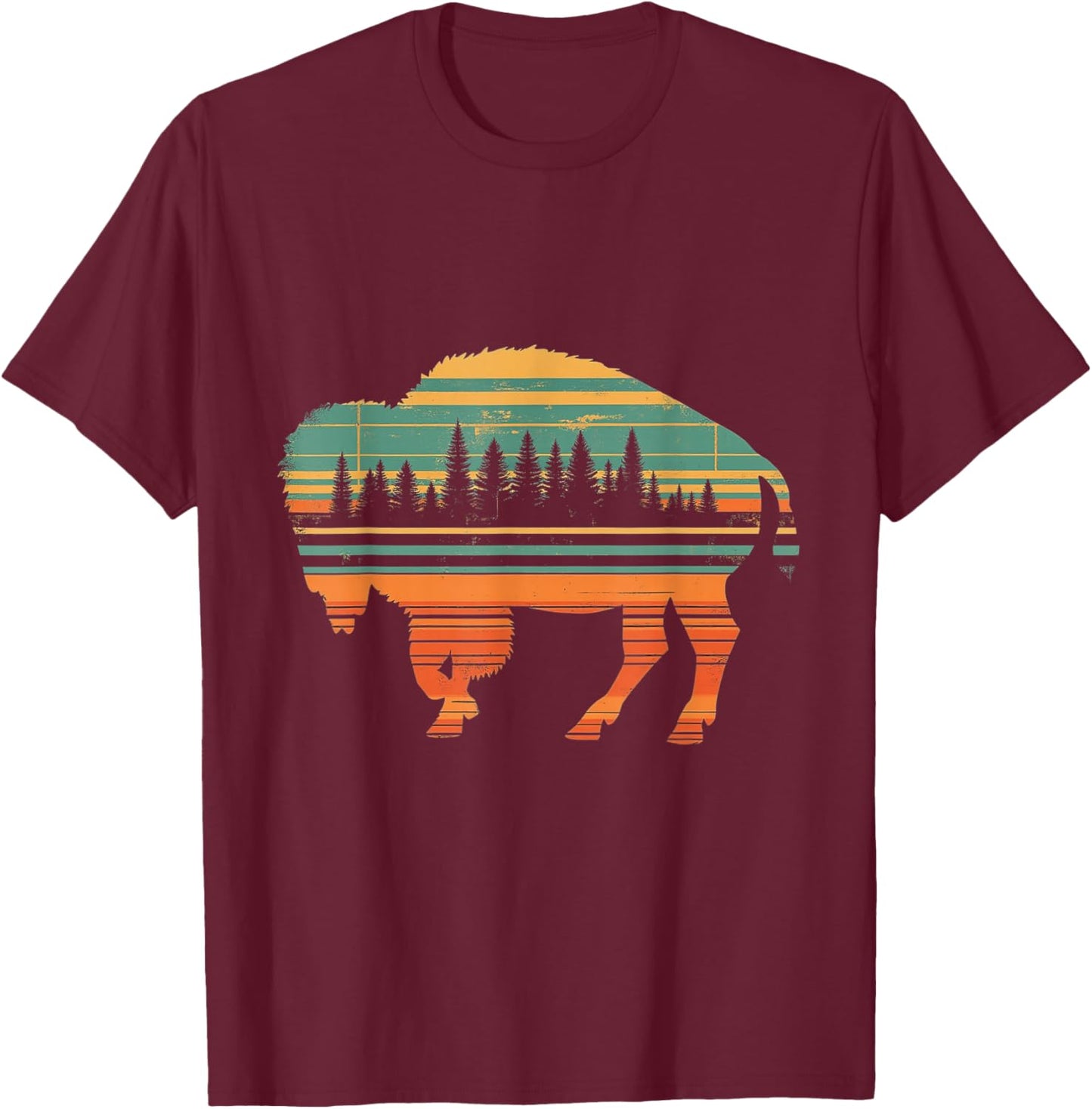 Vintage Buffalo Forest T-Shirt - T-Shirt | Maroon