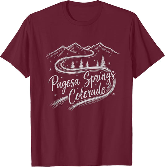 Vintage Pagosa Springs Colorado Drawing Art Design T-Shirt - T-Shirt | Maroon