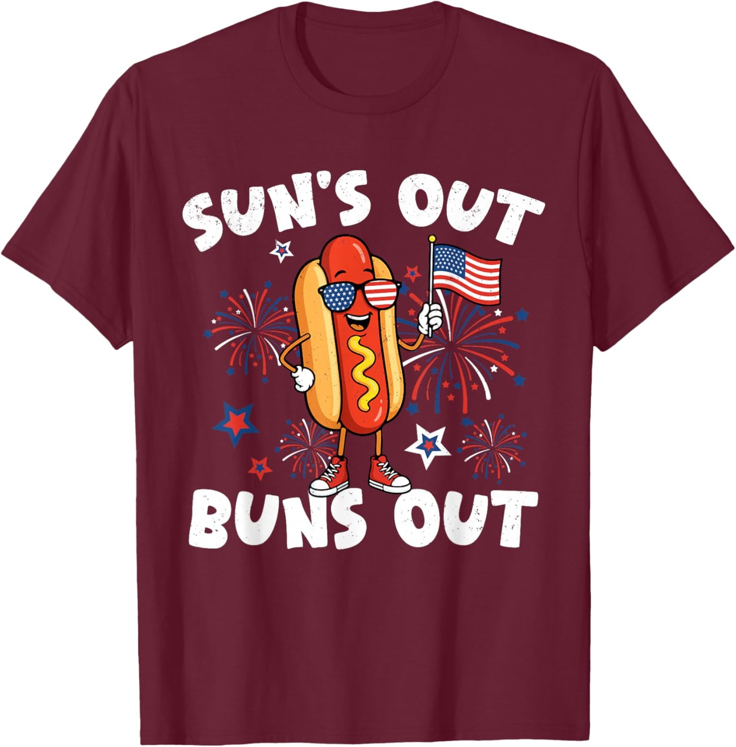 Funny 4th of July Hotdog USA Flag Patriotic Women Men Kids T-Shirt - T-Shirt | Maroon