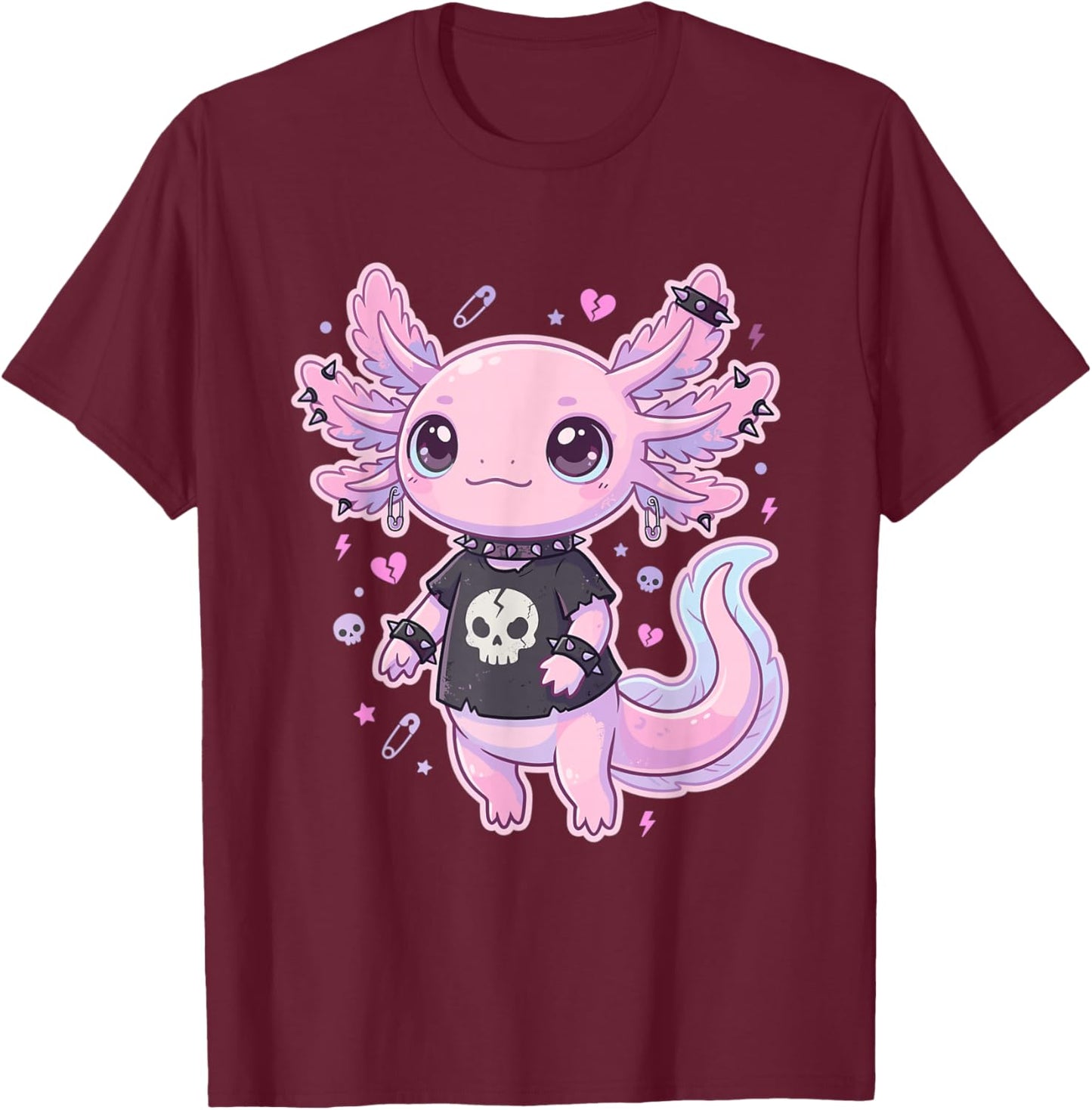 Cute Goth Axolotl Pastel Kawaii Emo Axolotl Punk Women Girls T-Shirt - T-Shirt | Maroon