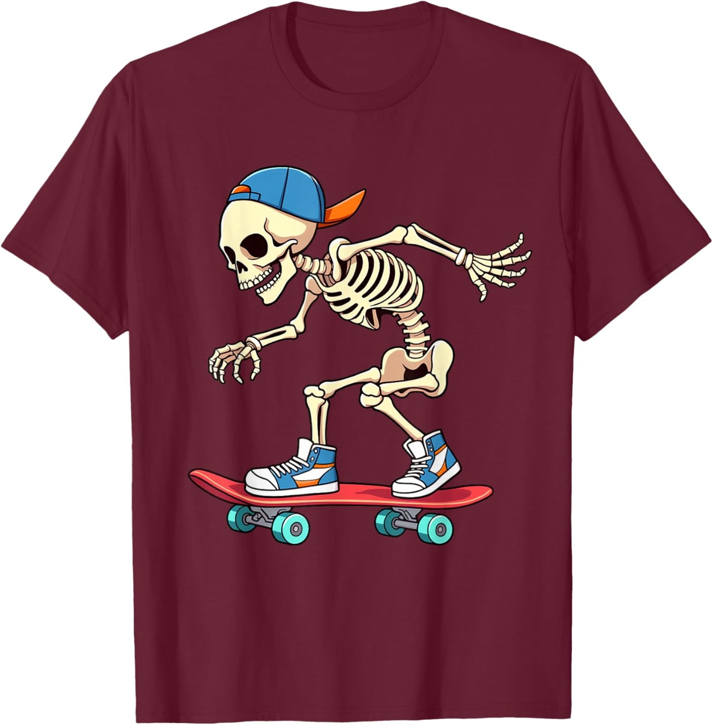 Skeleton Skateboarding Skater Street Skating Boys Kids T-Shirt - T-Shirt | Maroon