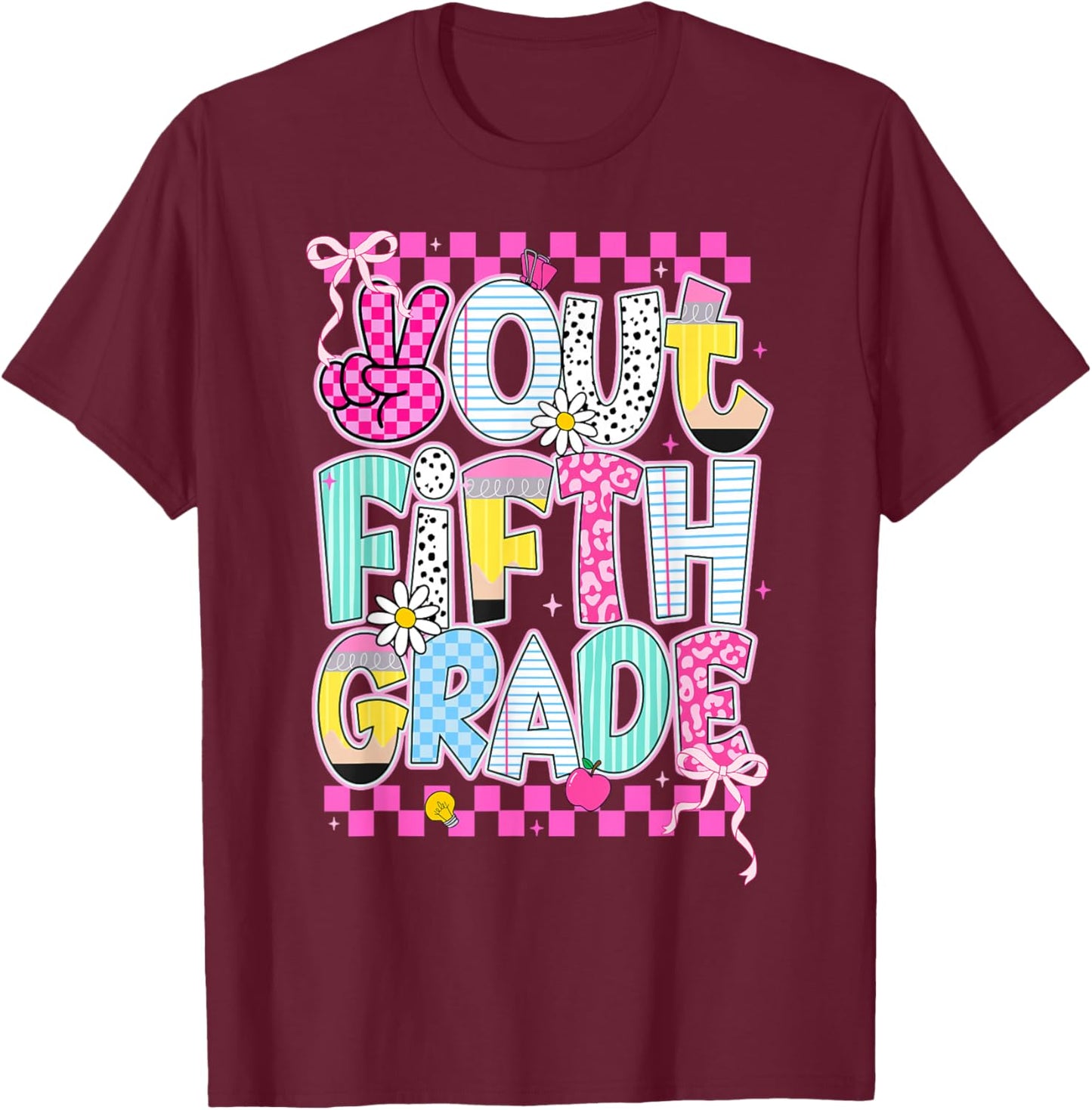 Peace Out 5th Grade Graduation Last Day School Girls Kids T-Shirt - T-Shirt | Maroon