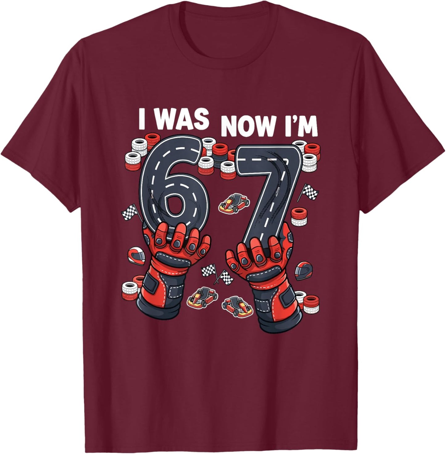 I was 6 Now I'm 7 Go Kart Racing Birthday Boy Race Track Kid T-Shirt - T-Shirt | Maroon