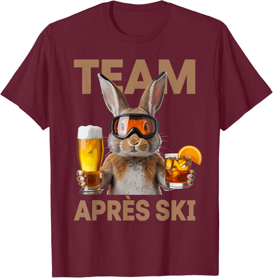 Team Après Ski Funny Rabbit Skiing Beer Cocktail Party T-Shirt - T-Shirt | Maroon