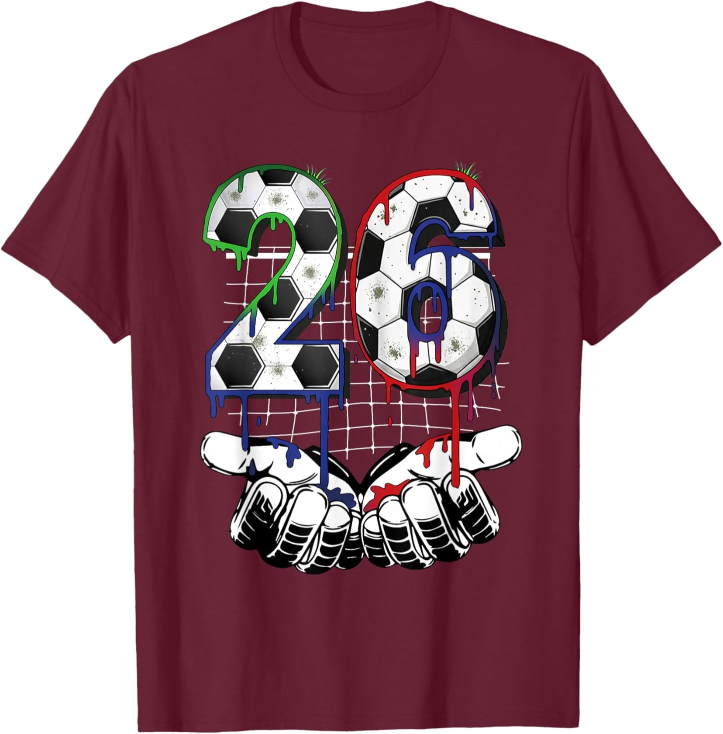 Soccer Ice Cream Drip Number 26 Soccer Player 2026 Sports T-Shirt - T-Shirt | Maroon