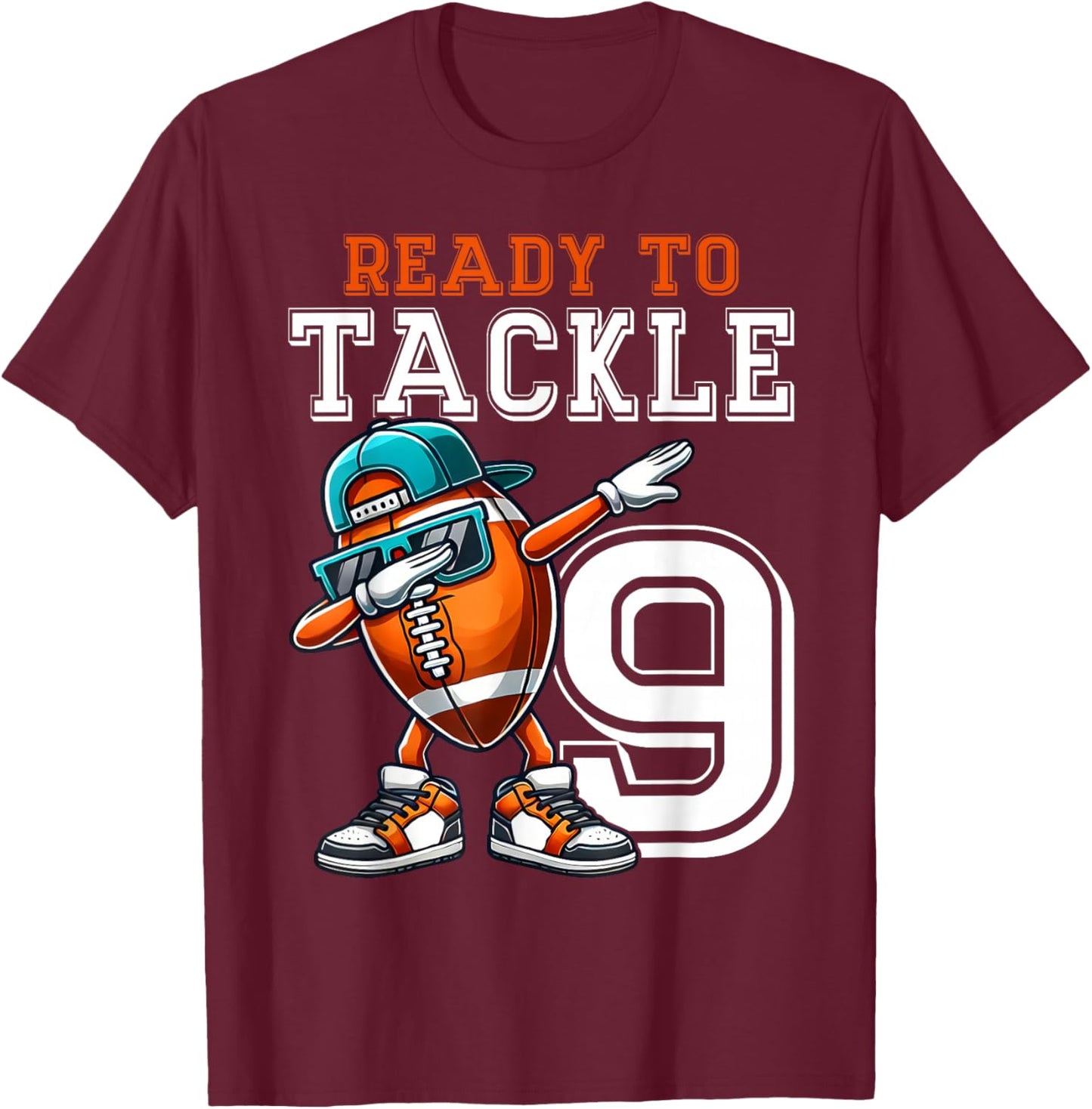 9th Birthday - Football Birthday Party - 9th Birthday T-Shirt - T-Shirt | Maroon
