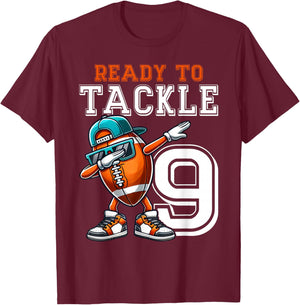 9th Birthday - Football Birthday Party - 9th Birthday T-Shirt - T-Shirt | Maroon