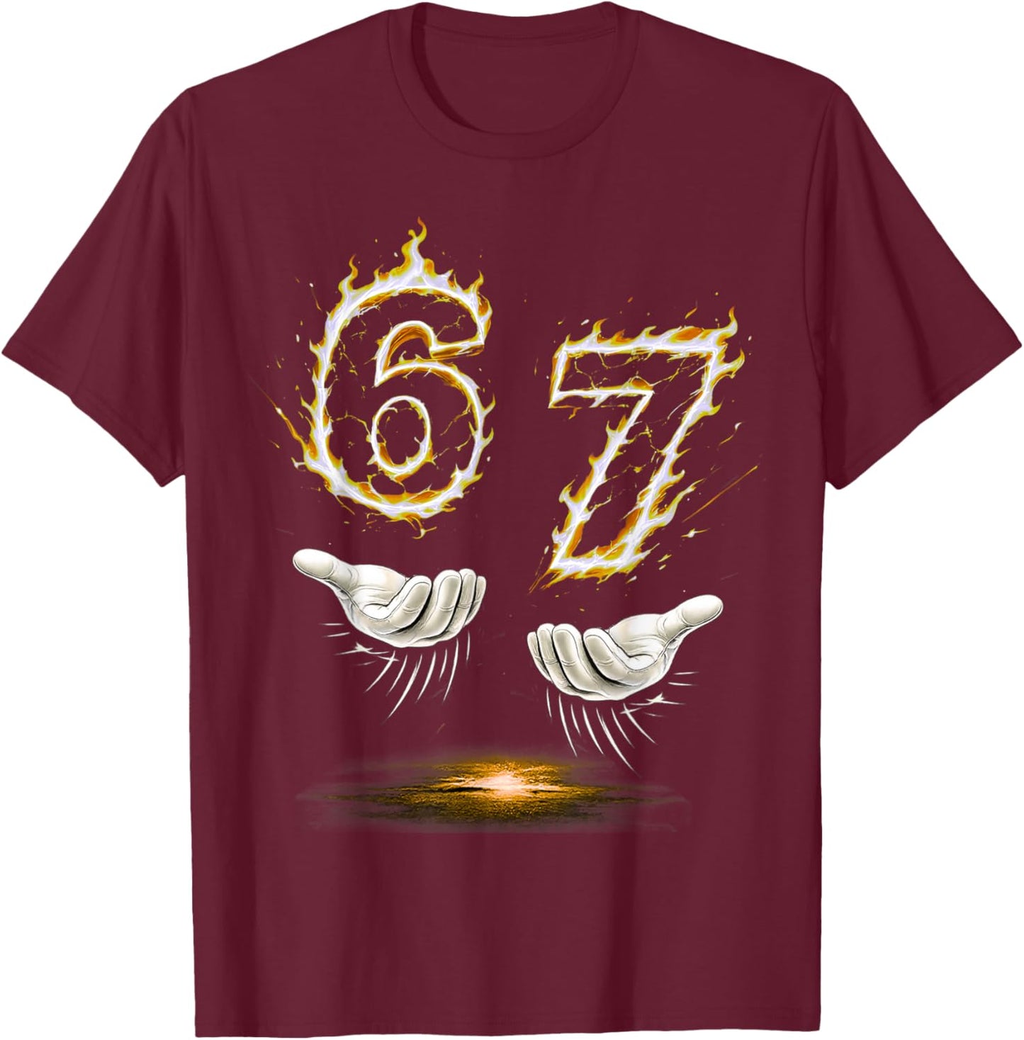 Six Seven Hands Meme Cool Flame 67 Fun Birthday for Kids and Boys T-Shirt - T-Shirt | Maroon