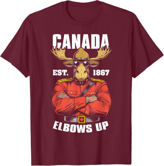 Elbows Up Canada 1867 Funny Canadian Proud Mountie Moose T-Shirt - T-Shirt | Maroon