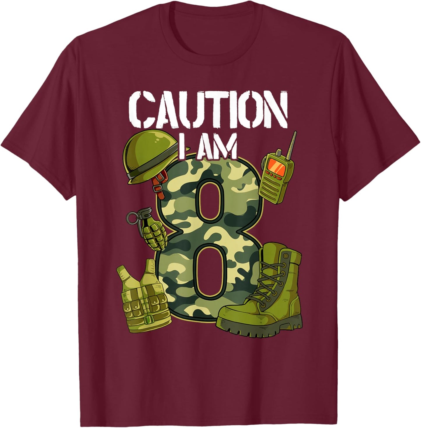 8th Birthday Army T-Shirt - T-Shirt | Maroon