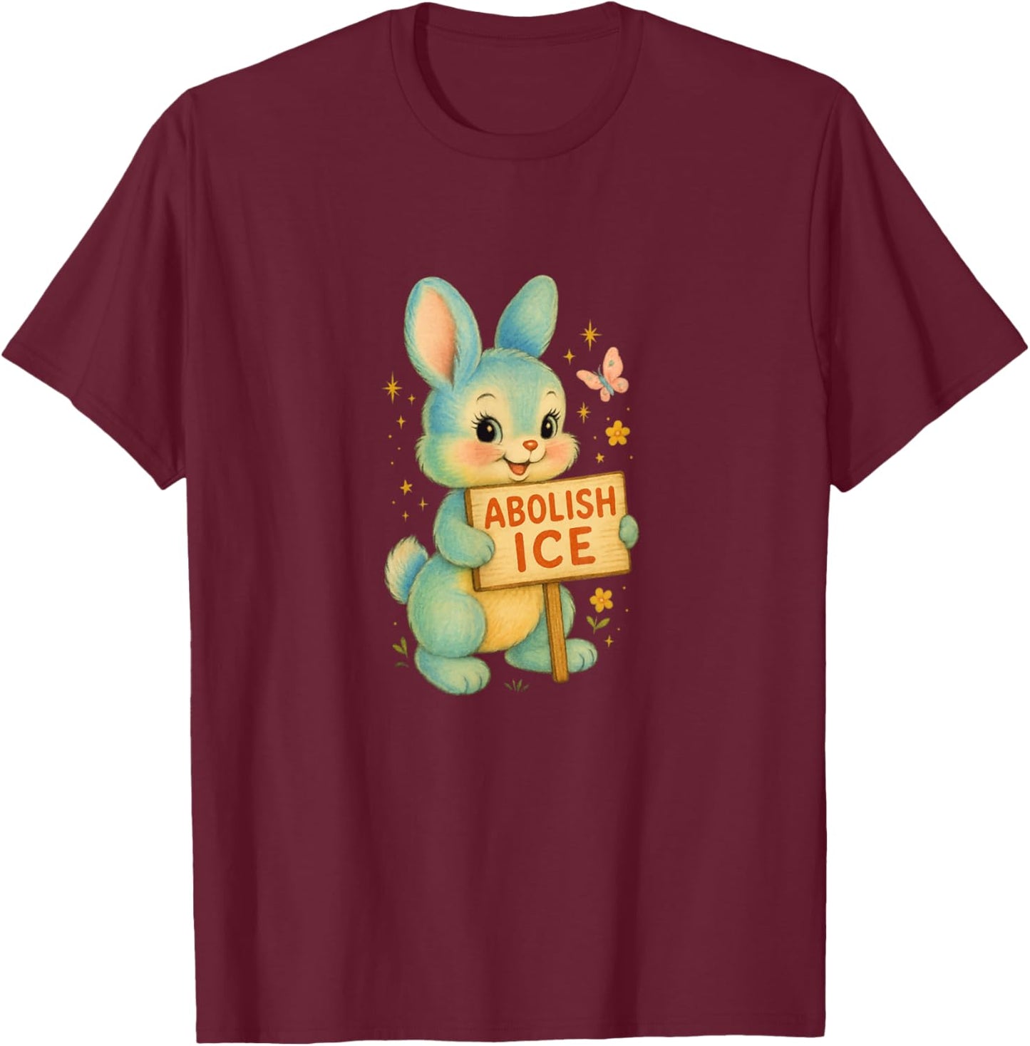 Abolish ICE Bunny Protest Art T-Shirt - T-Shirt | Maroon