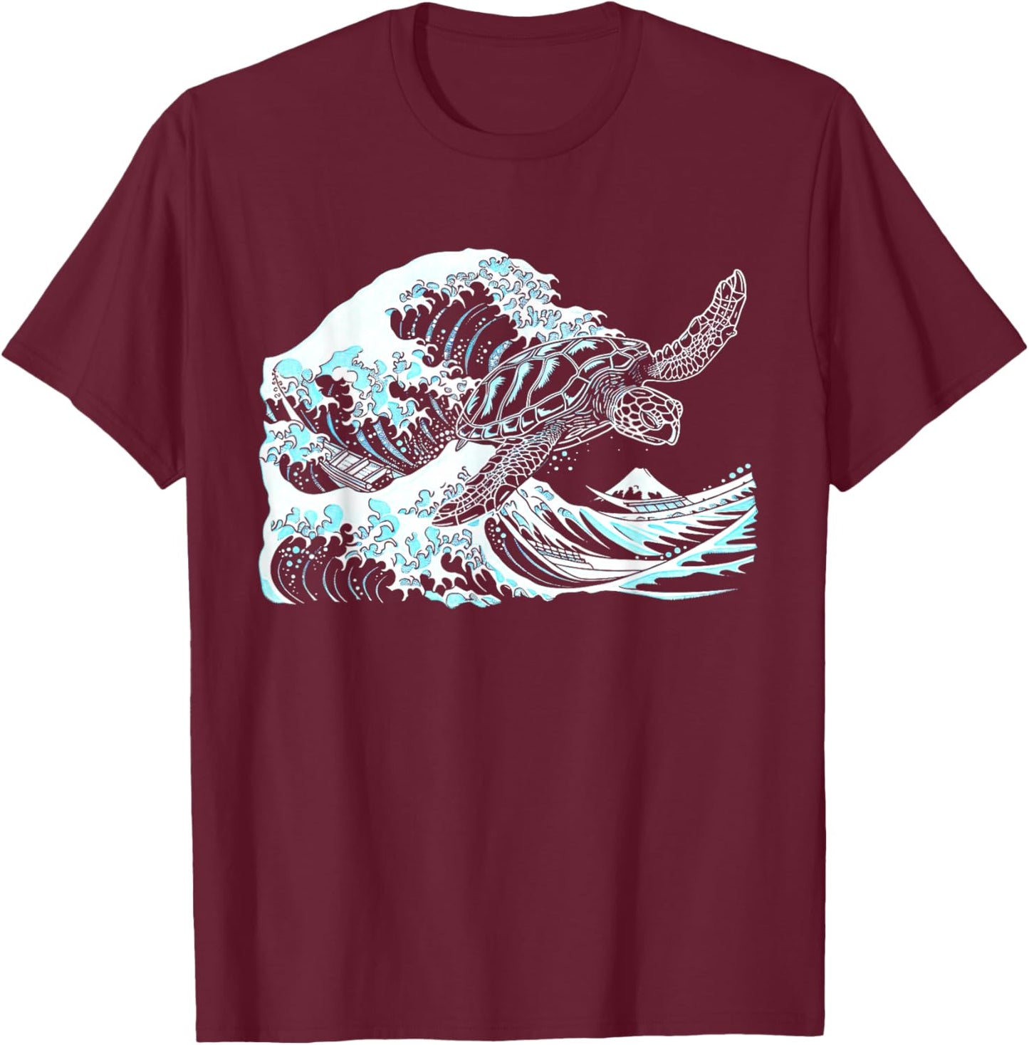 Japanese Great Wave Of Kanagawa Sea Turtle Ocean Surf Summer Men Women Kids T-Shirt - T-Shirt | Maroon