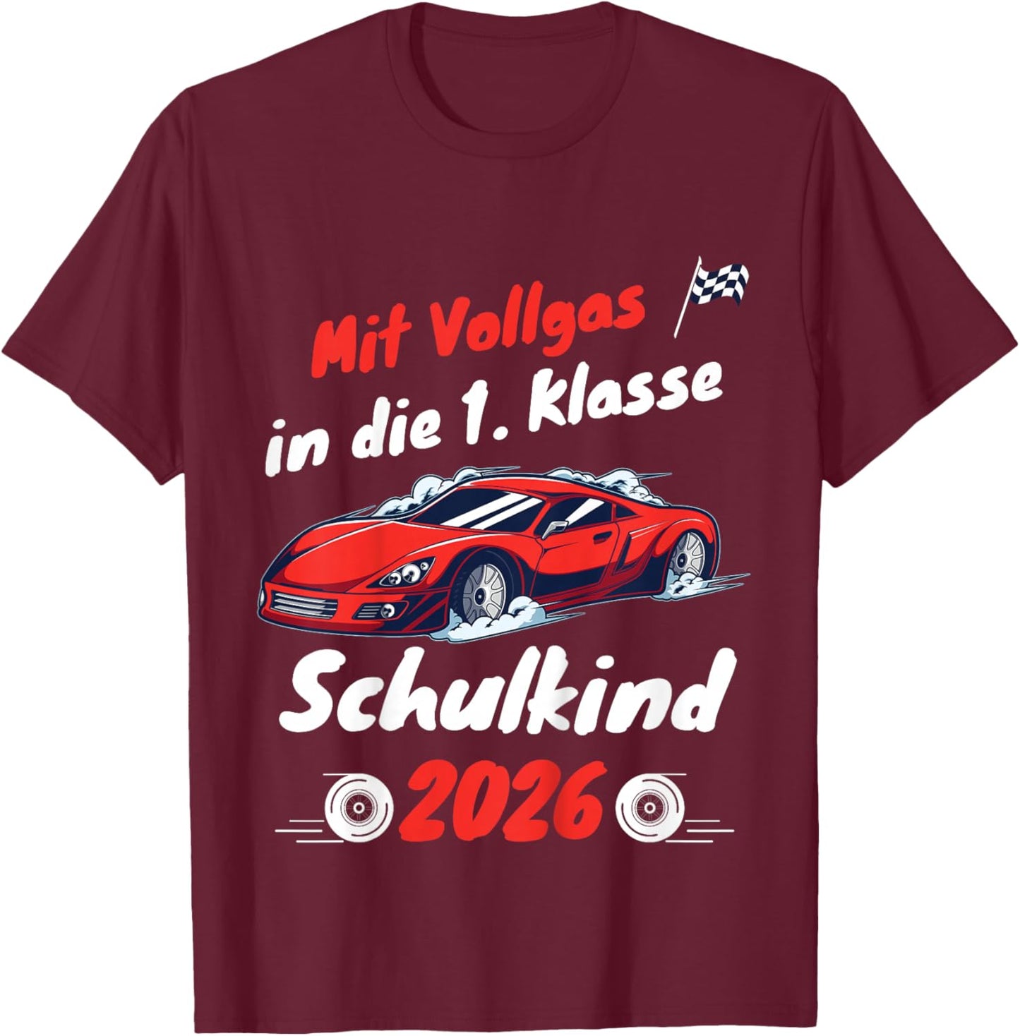 Kinder Endlich Schulkind 2026 Junge Schultüte Rennauto Einschulung T-Shirt - T-Shirt | Maroon