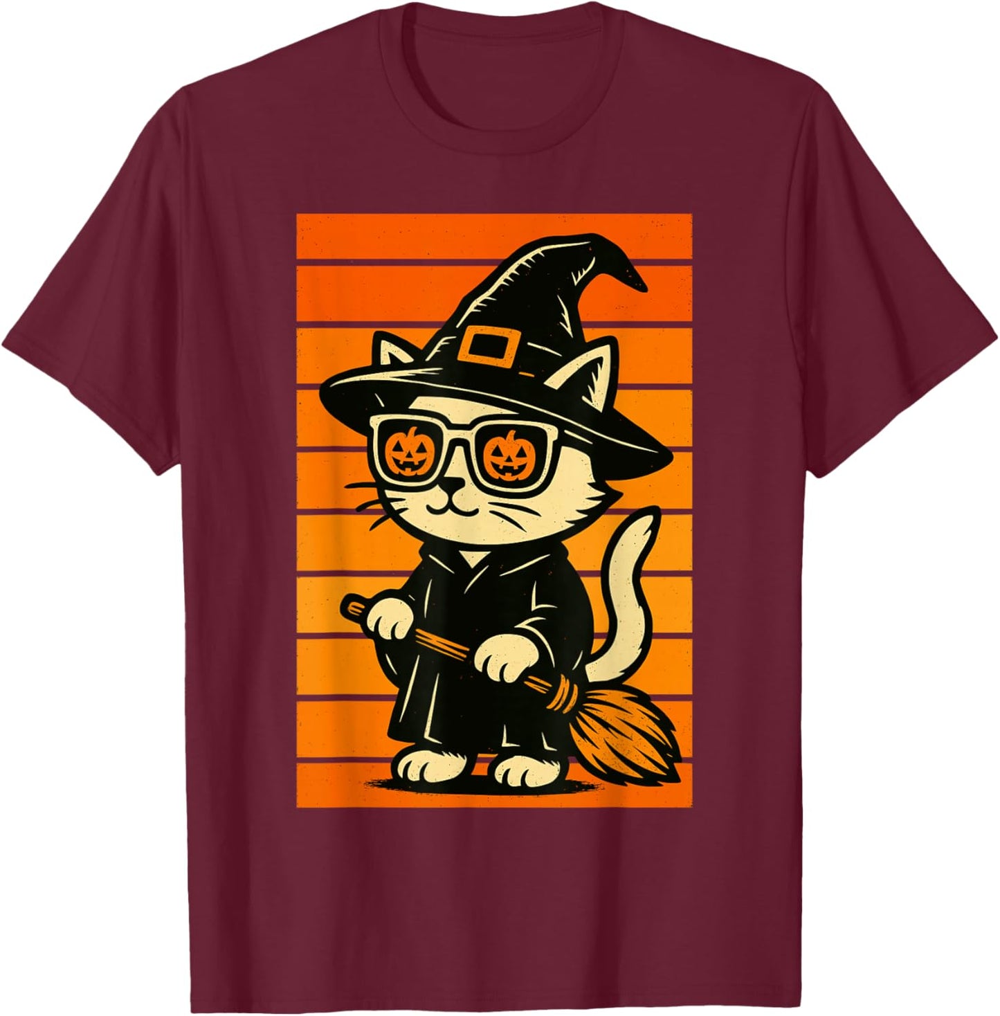 Cool Cute Cat Witch Men Women Kids Funny Halloween T-Shirt - T-Shirt | Maroon