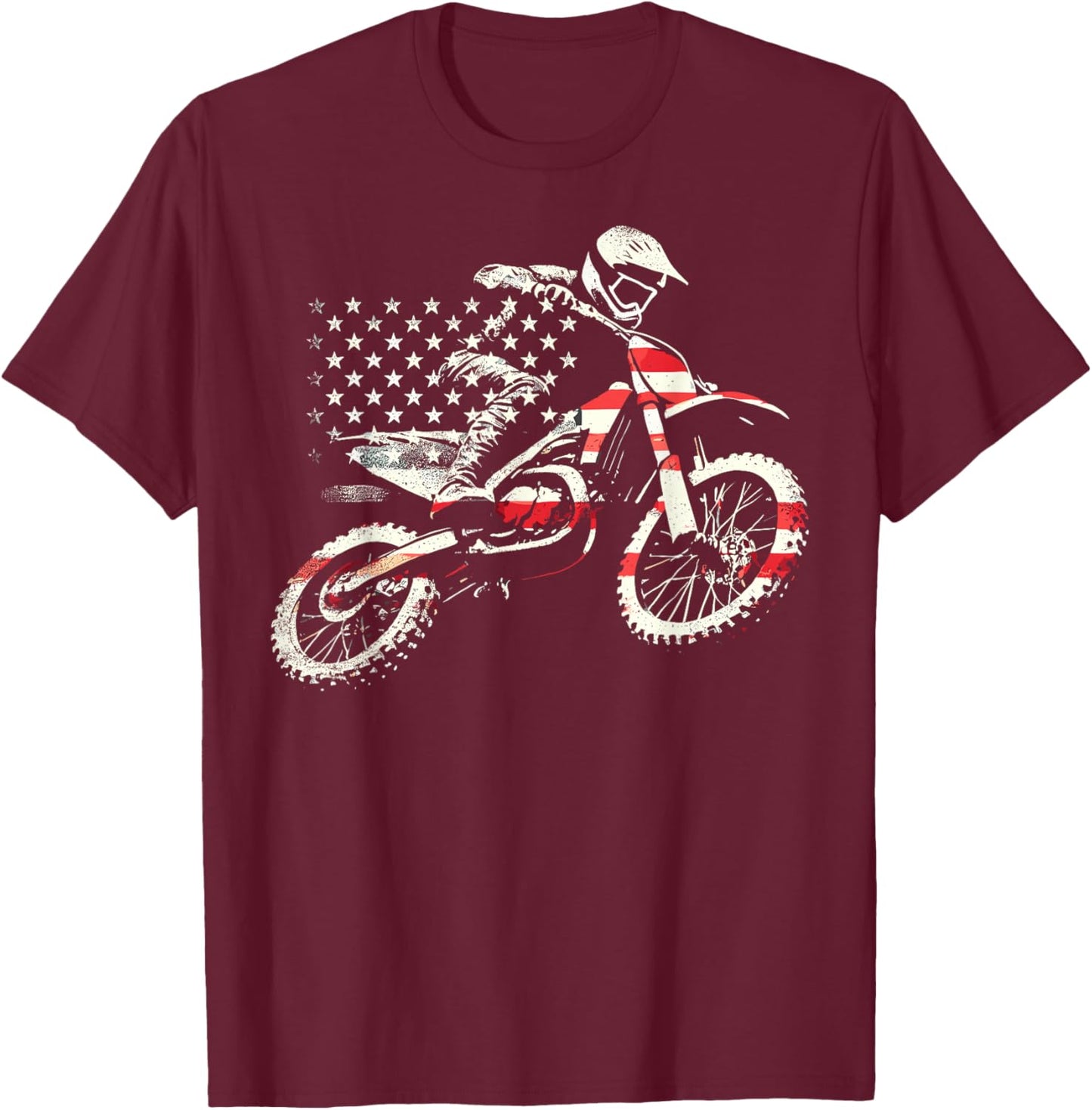 Dirt Bike Retro American Flag Motocross Enduro T-Shirt - T-Shirt | Maroon