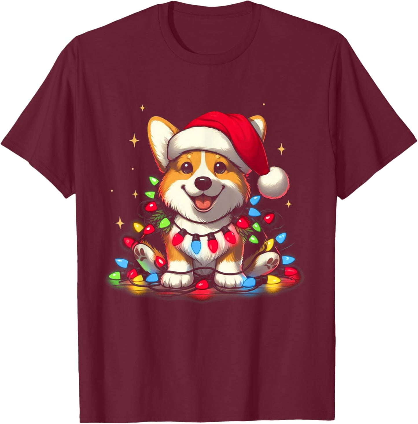 Corgi Santa Christmas Tree Lights Boys Men Corgmas Dog T-Shirt - T-Shirt | Maroon