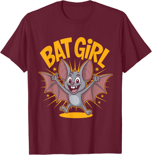 Bat Girl Cute Cartoon Flying Animal Theme Night Party T-Shirt - T-Shirt | Maroon