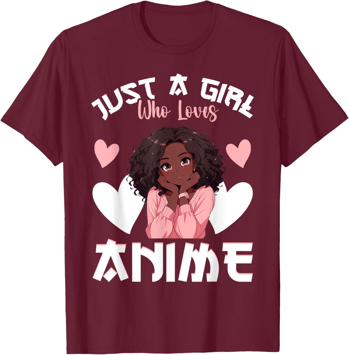 Just A Girl Who Loves Anime African American Anime Merch T-Shirt - T-Shirt | Maroon