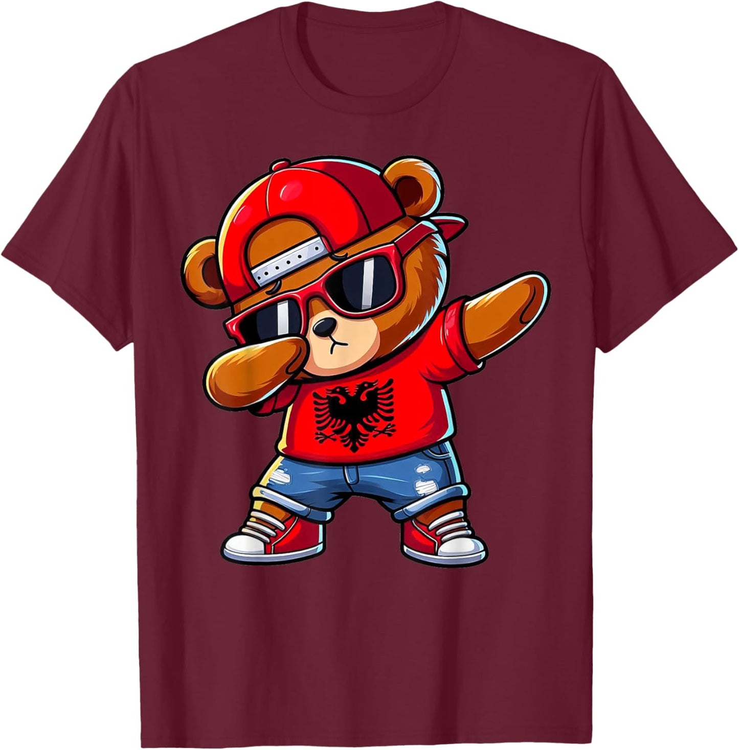 Albanian Bear Albania Dabbing Dab Boys Kids 2024 T-Shirt - T-Shirt | Maroon