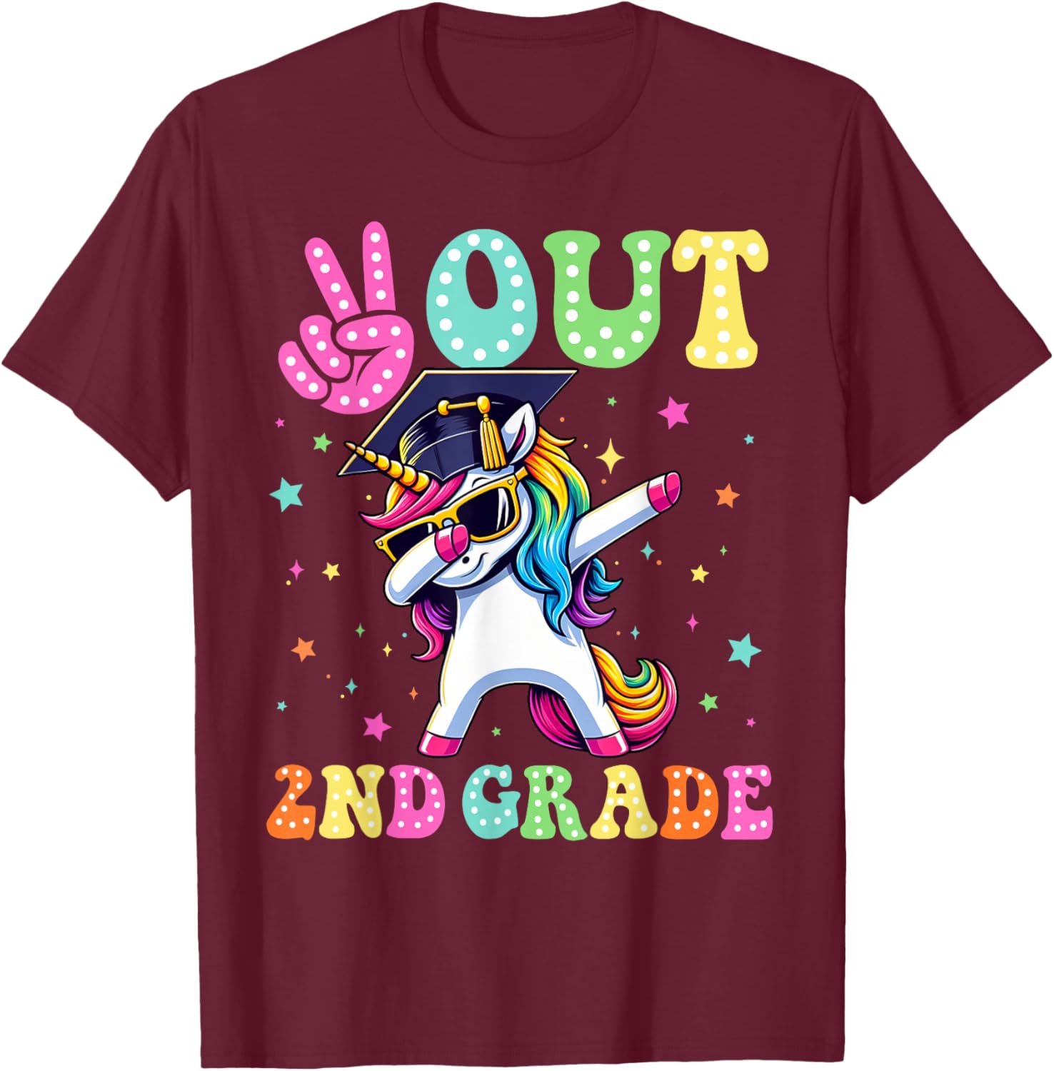 Unicorn Peace Out 2nd Grade Graduate Last Day Of School Kids T-Shirt - T-Shirt | Maroon