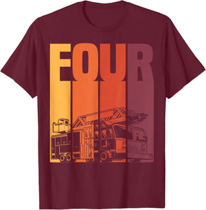 4 Year Old Firefighter Kids Fire Truck 4th Birthday Boy T-Shirt - T-Shirt | Maroon