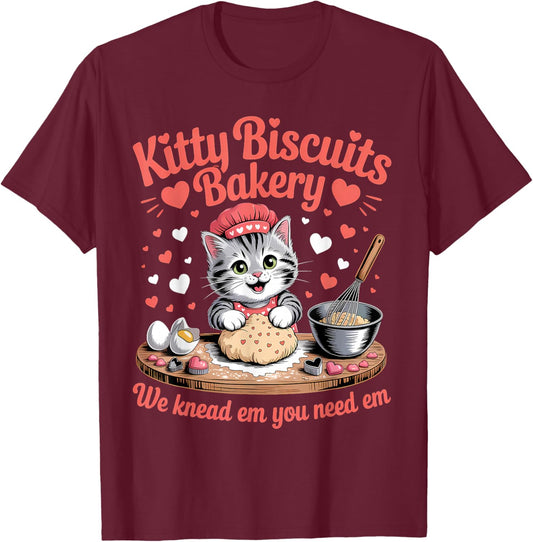 Kitty Biscuits We Knead Em You Need Em Funny Cat Baking T-Shirt - T-Shirt | Maroon