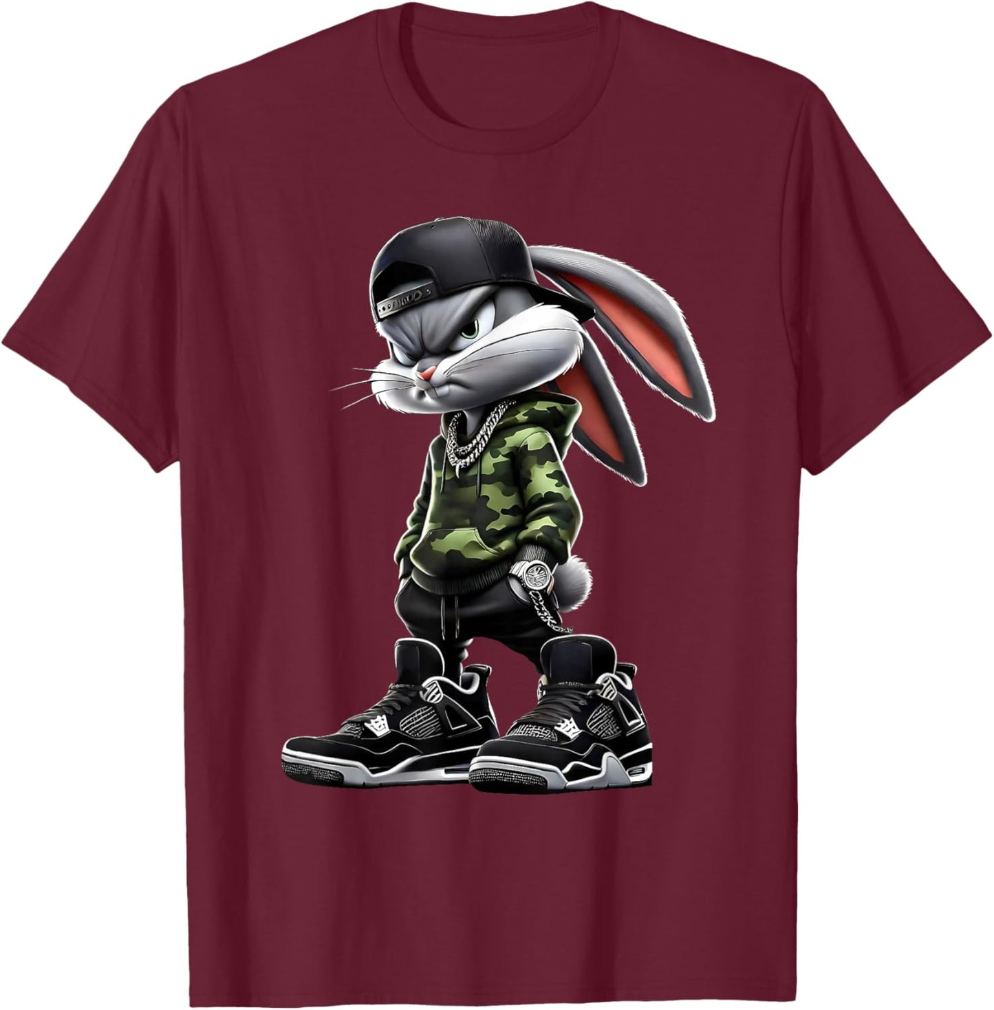 Cool Funny Bunny Rabbit Lovers Happy Easter Retro Trendy T-Shirt - T-Shirt | Maroon