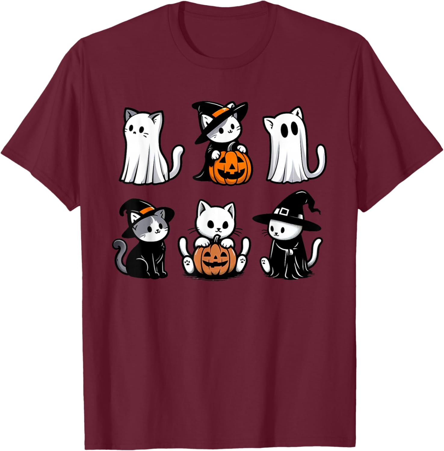 Funny Ghost Cat Funny Halloween Spooky Funny Boo Cat Lover T-Shirt - T-Shirt | Maroon