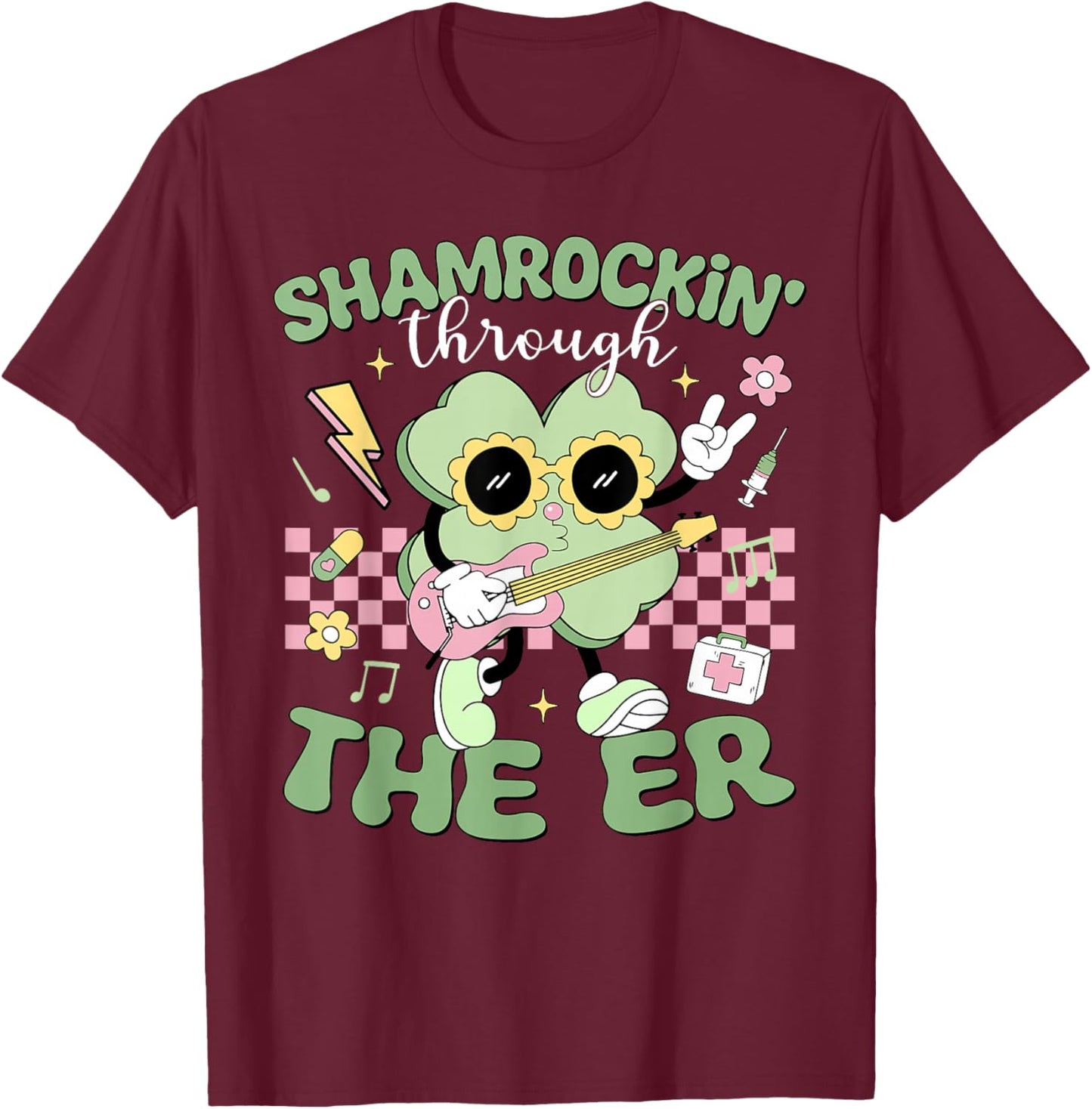 Shamrockin' Through The ER St Patricks Day Emergency Room T-Shirt - T-Shirt | Maroon