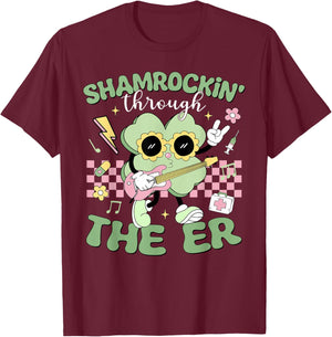 Shamrockin' Through The ER St Patricks Day Emergency Room T-Shirt - T-Shirt | Maroon