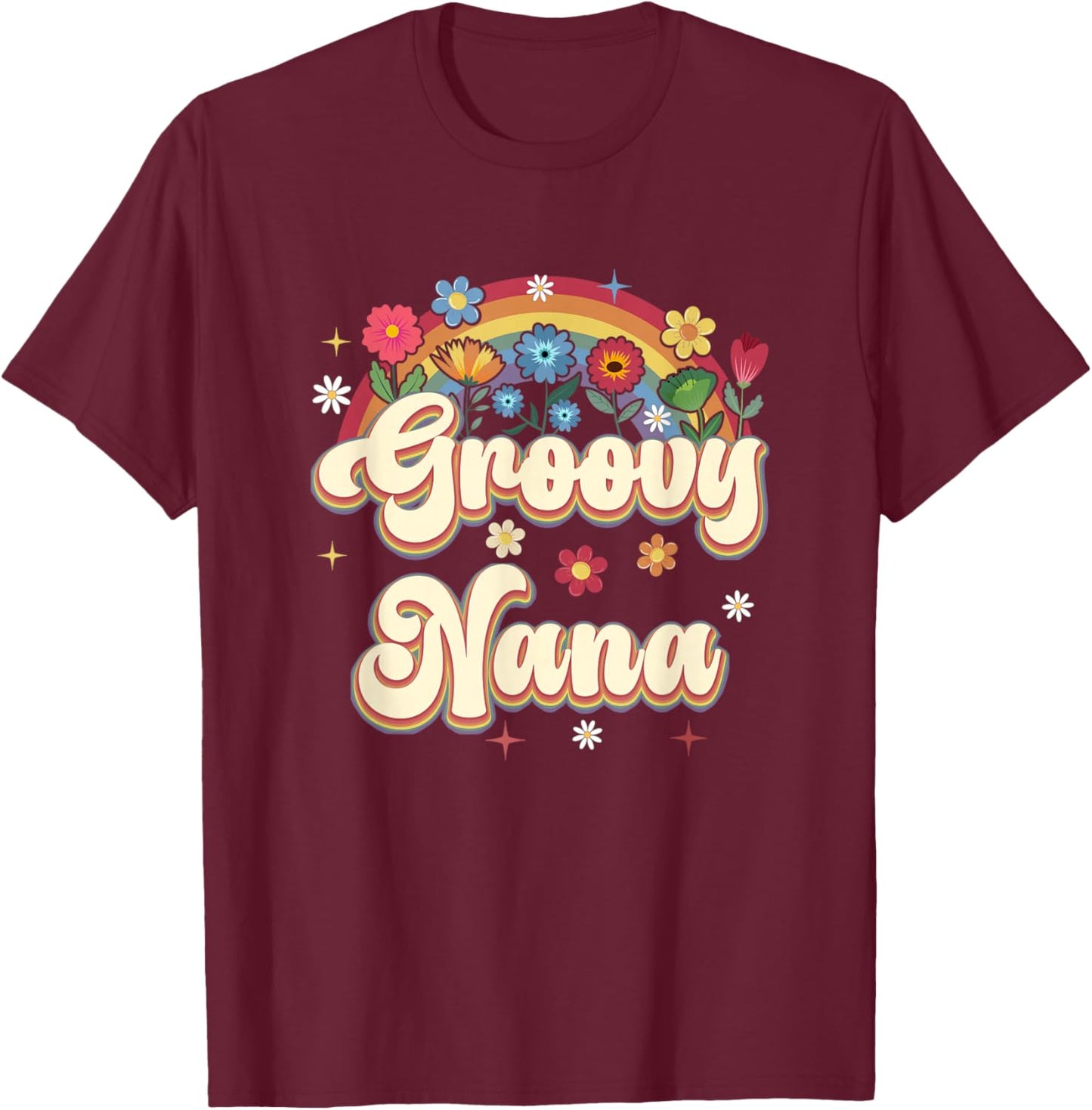 Groovy Nana Retro Hippie Peace Sign Floral Mothers Day T-Shirt - T-Shirt | Maroon