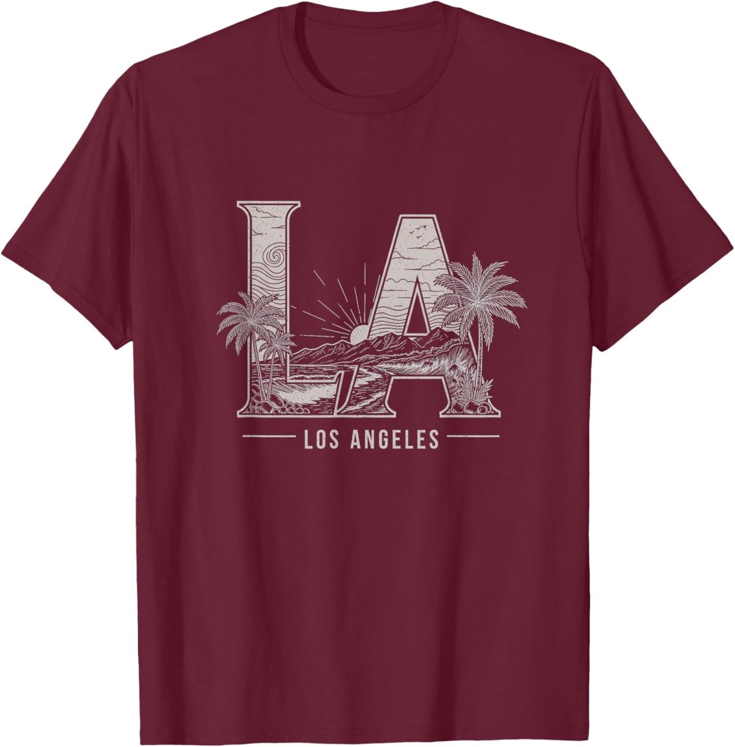 Los Angeles California Art LA Design T-Shirt - T-Shirt | Maroon