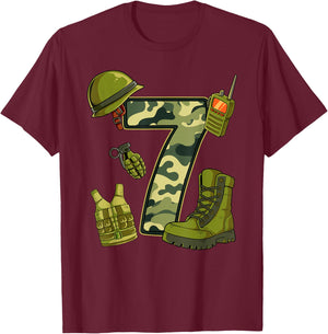 7th Birthday Army T-Shirt - T-Shirt | Maroon