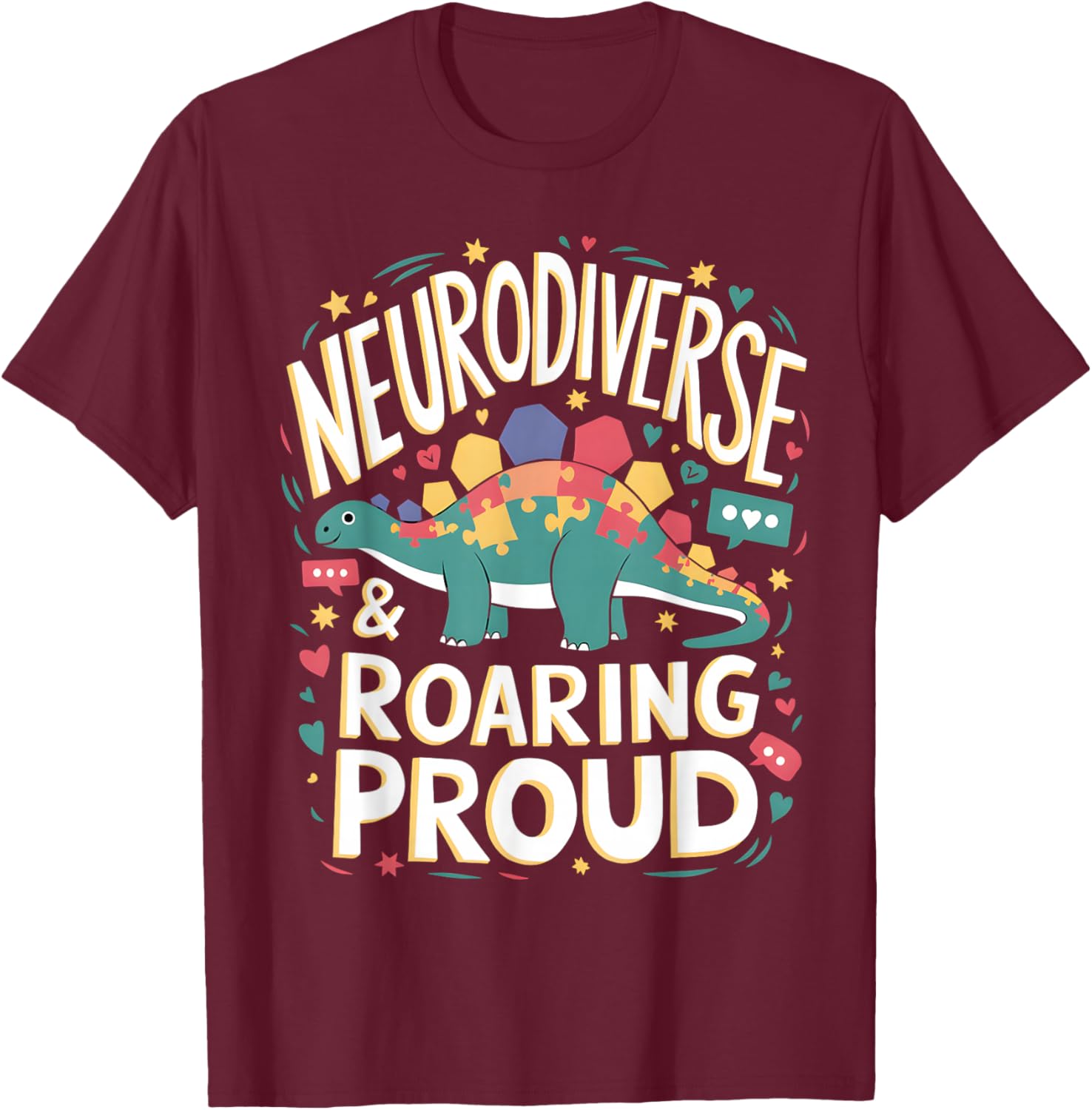 Neurodiverse Dinosaur ABA Therapy Design T-Shirt - T-Shirt | Maroon