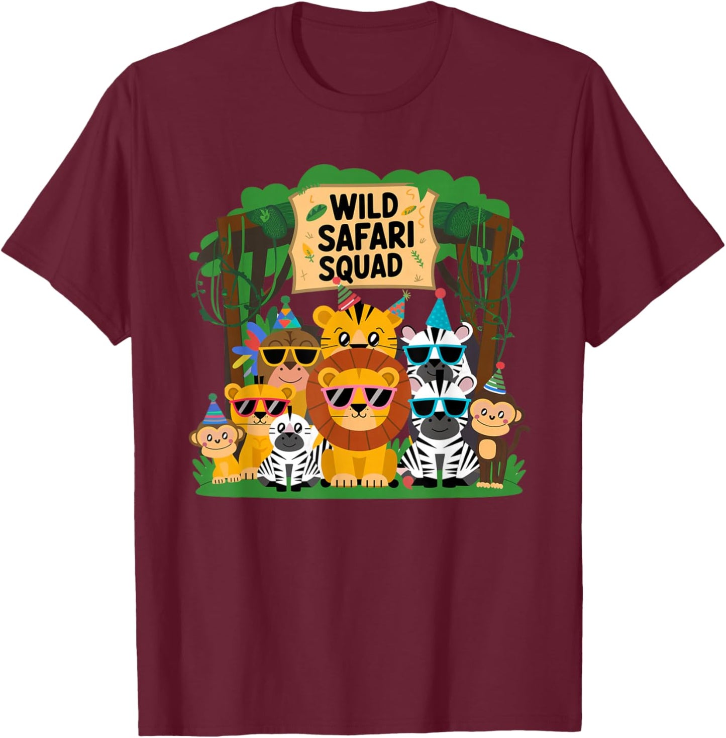 Safari Squad Party for Kids Birthday T-Shirt - T-Shirt | Maroon