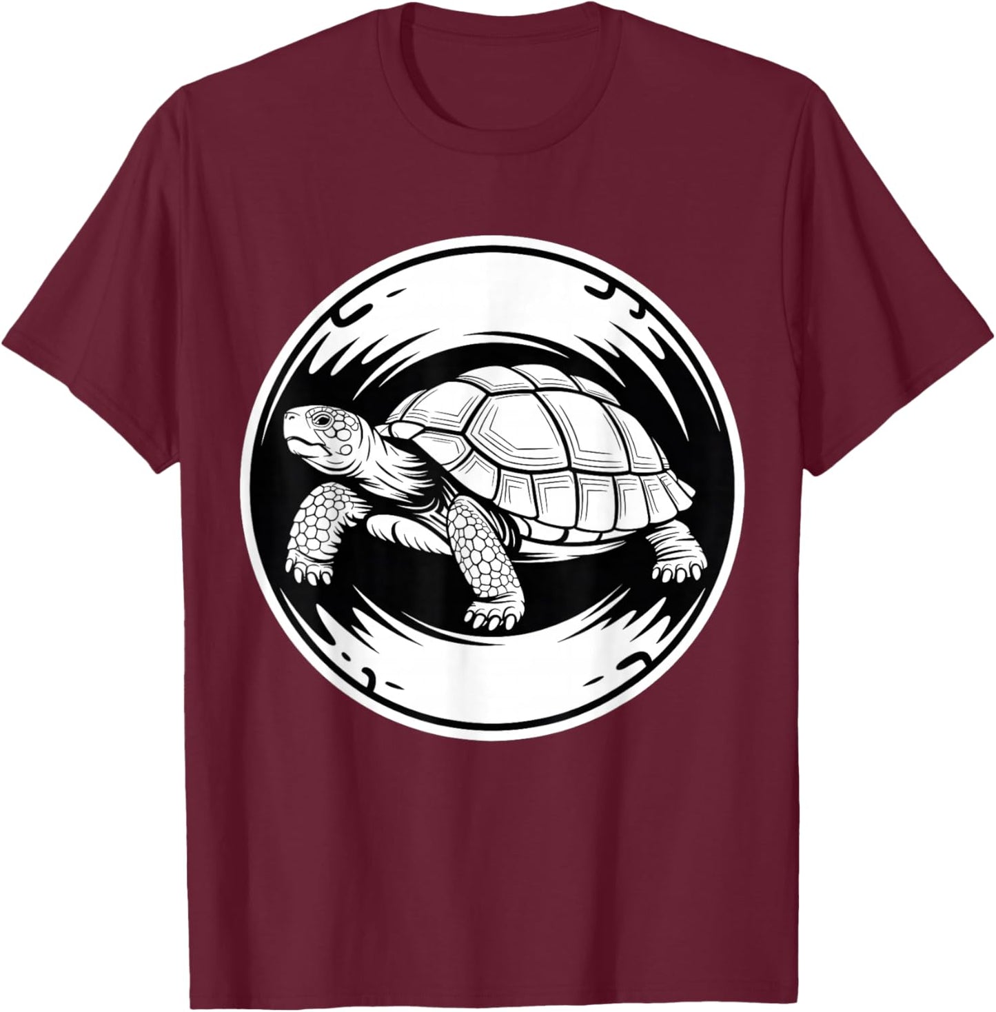 Tortoise Illustration Bold Reptile Art Style T-Shirt - T-Shirt | Maroon