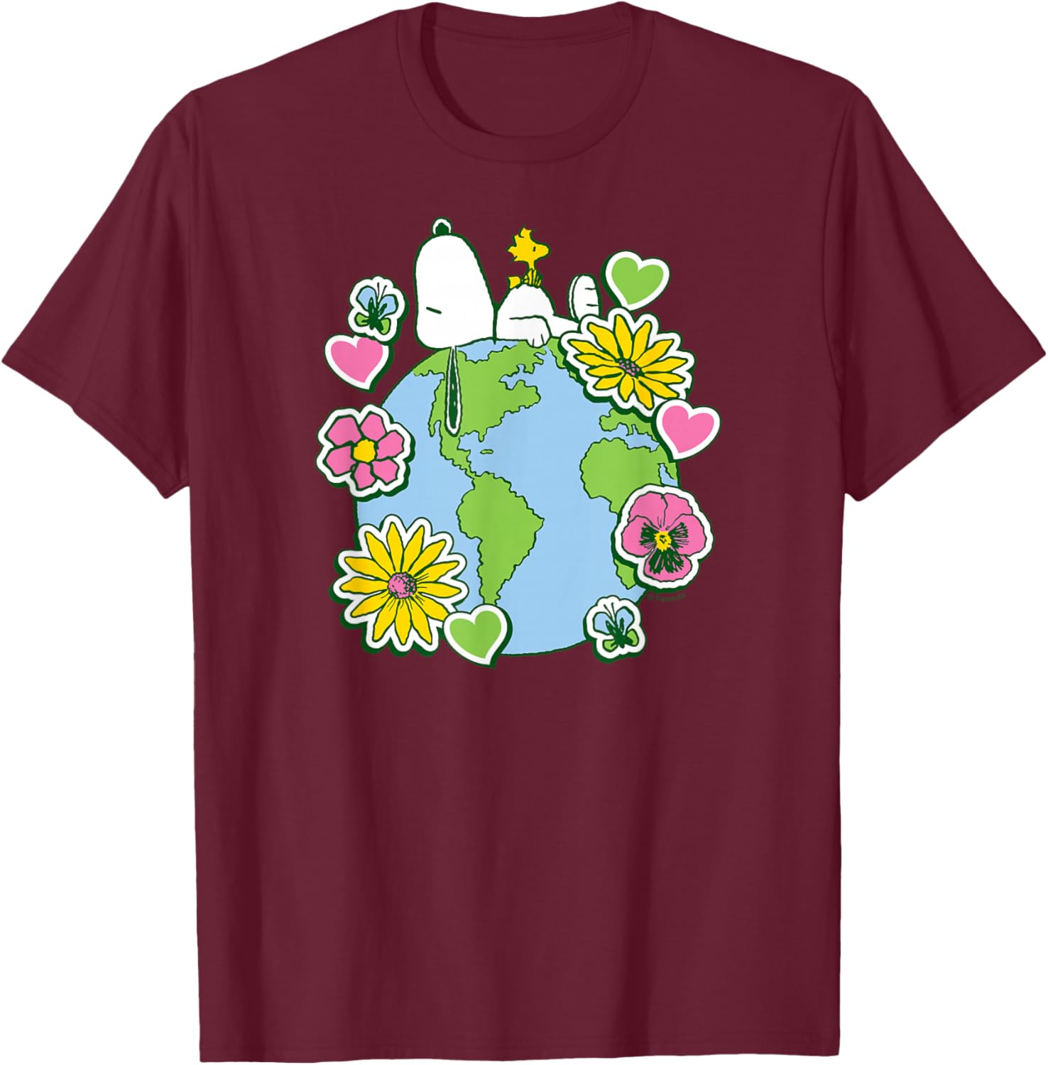 Snoopy Woodstock Love Earth T-Shirt - T-Shirt | Maroon