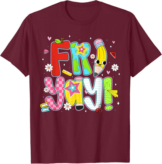 Happy Fri-Yay Teacher Fry Yay Friday Weekend Cute Fri-Yay T-Shirt - T-Shirt | Maroon