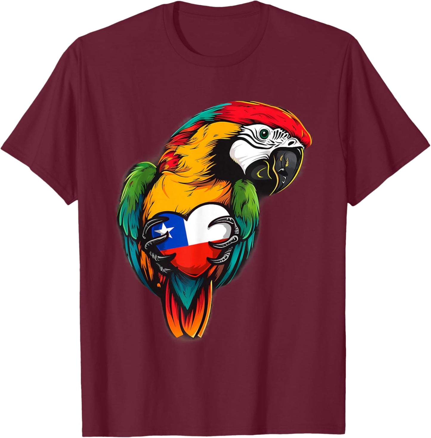 Chile Flag Heart Parrot Chilean Pride Chilean Roots T-Shirt - T-Shirt | Maroon