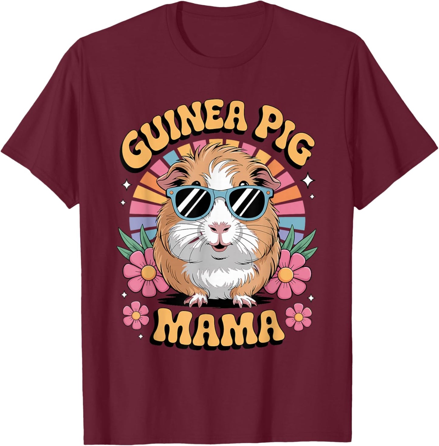 Guinea Pig Mama Floral Vintage 60s 70s Sunglasses T-Shirt - T-Shirt | Maroon