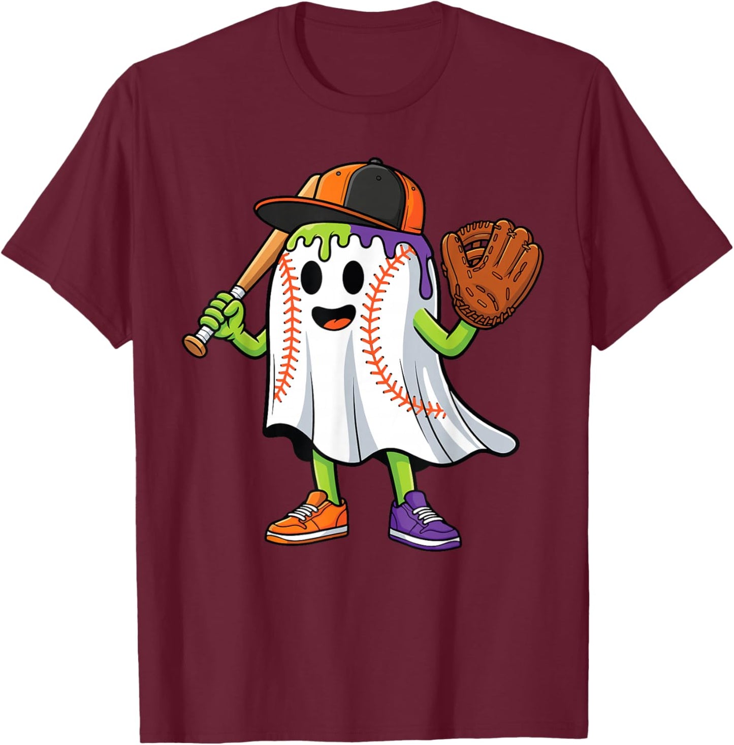 Funny Ghost Halloween Baseball Drip Boys Girls Kids T-Shirt - T-Shirt | Maroon