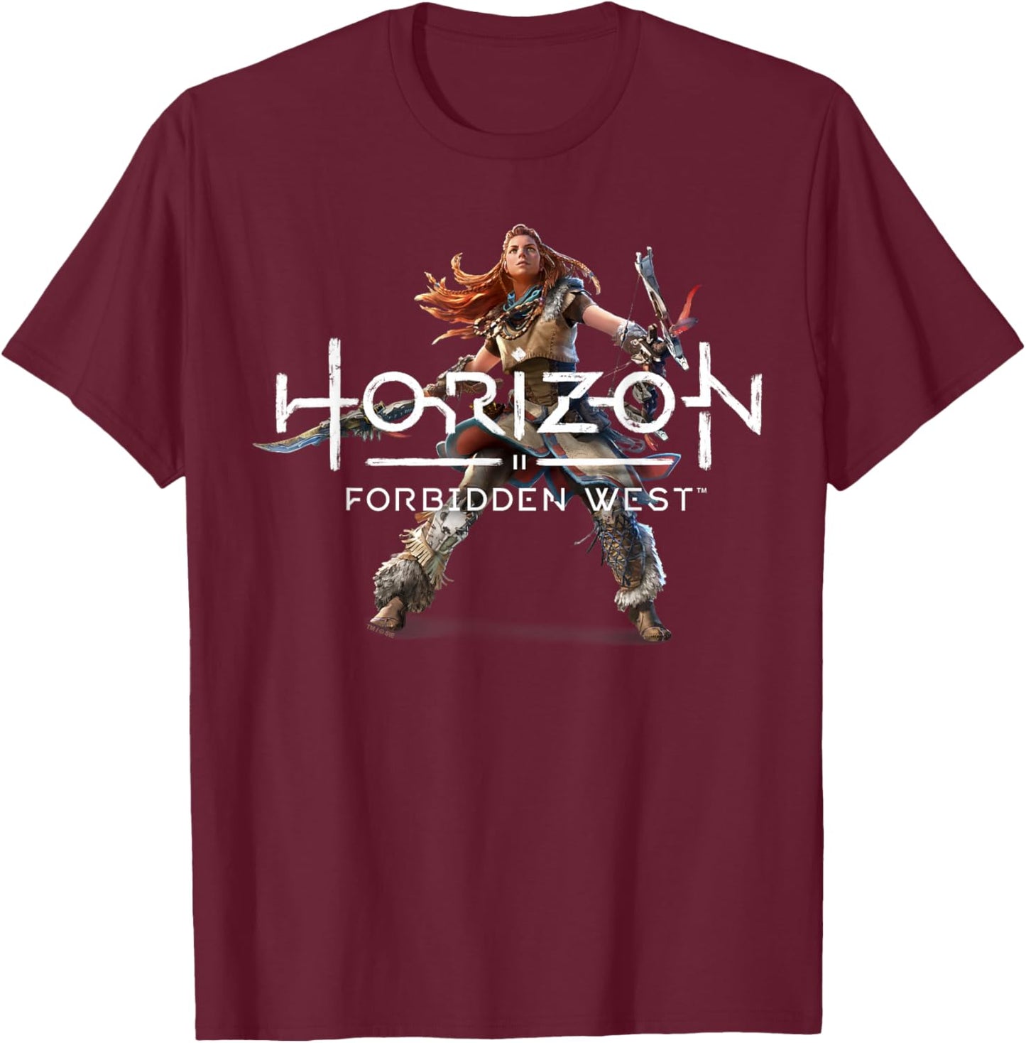 Horizon Forbidden West Aloy Combat Pose Portrait T-Shirt - T-Shirt | Maroon