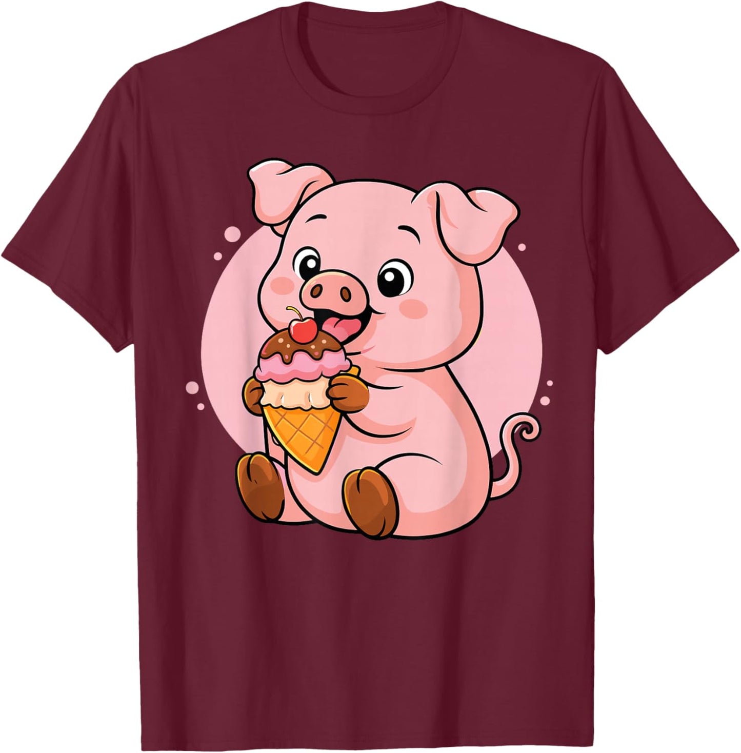 Pig Eating Ice Cream Graphic Boys Girls Pig Lover T-Shirt - T-Shirt | Maroon