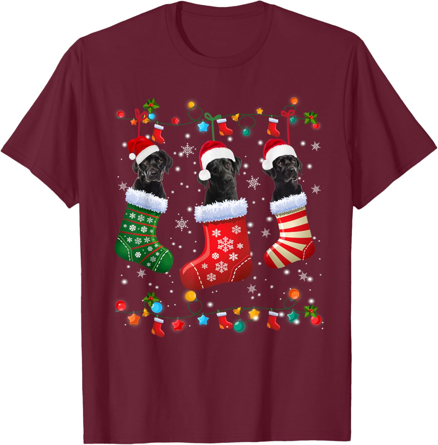 Christmas Socks Pajama Black Lab Labrador Dog Puppy Lover T-Shirt - T-Shirt | Maroon