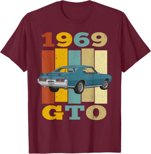 69 1969 GTO Vintage Silhouette Muscle Car T-Shirt - T-Shirt | Maroon