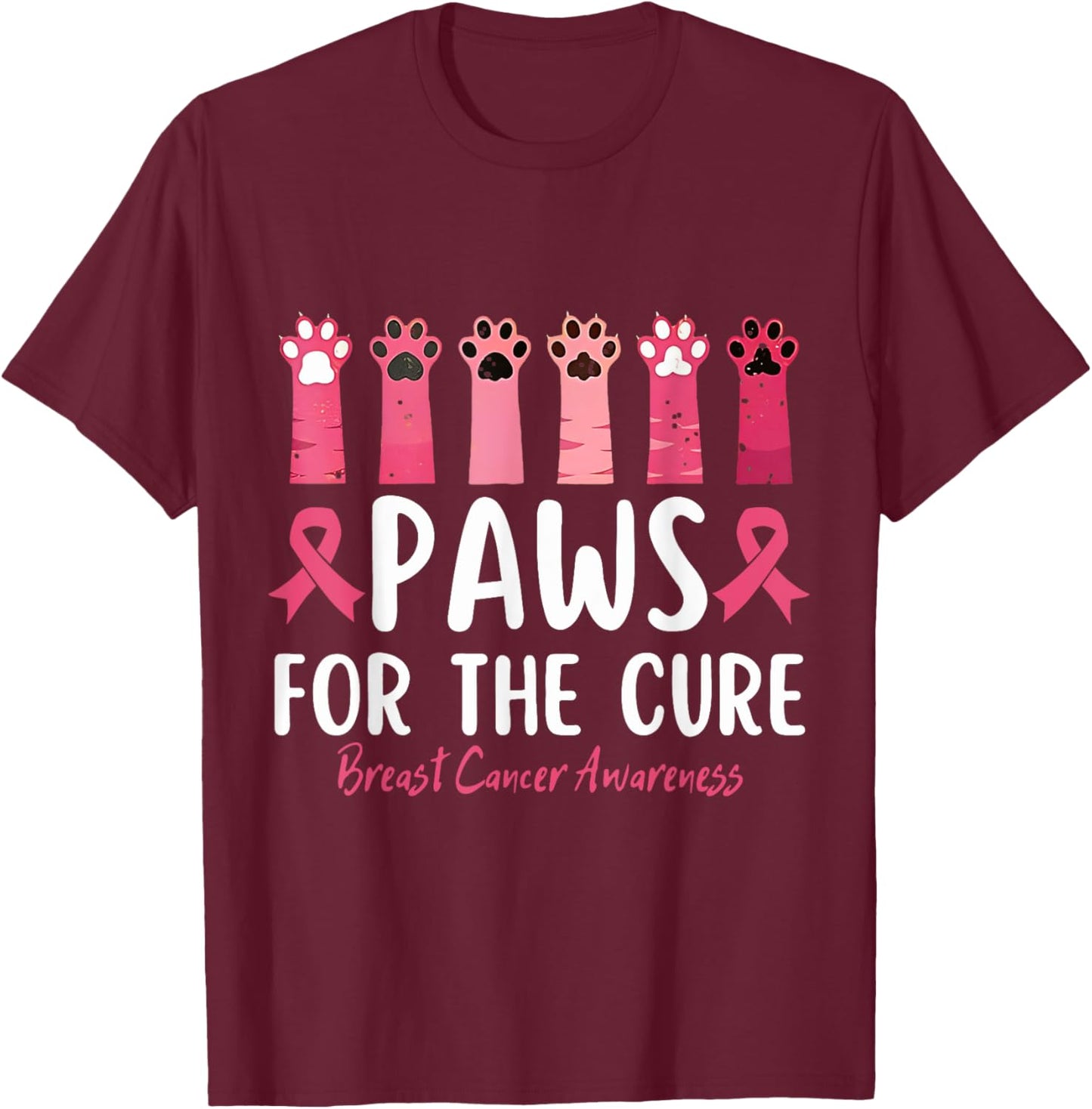 Paws For The Cure Breast Cancer Awareness T-Shirt - T-Shirt | Maroon