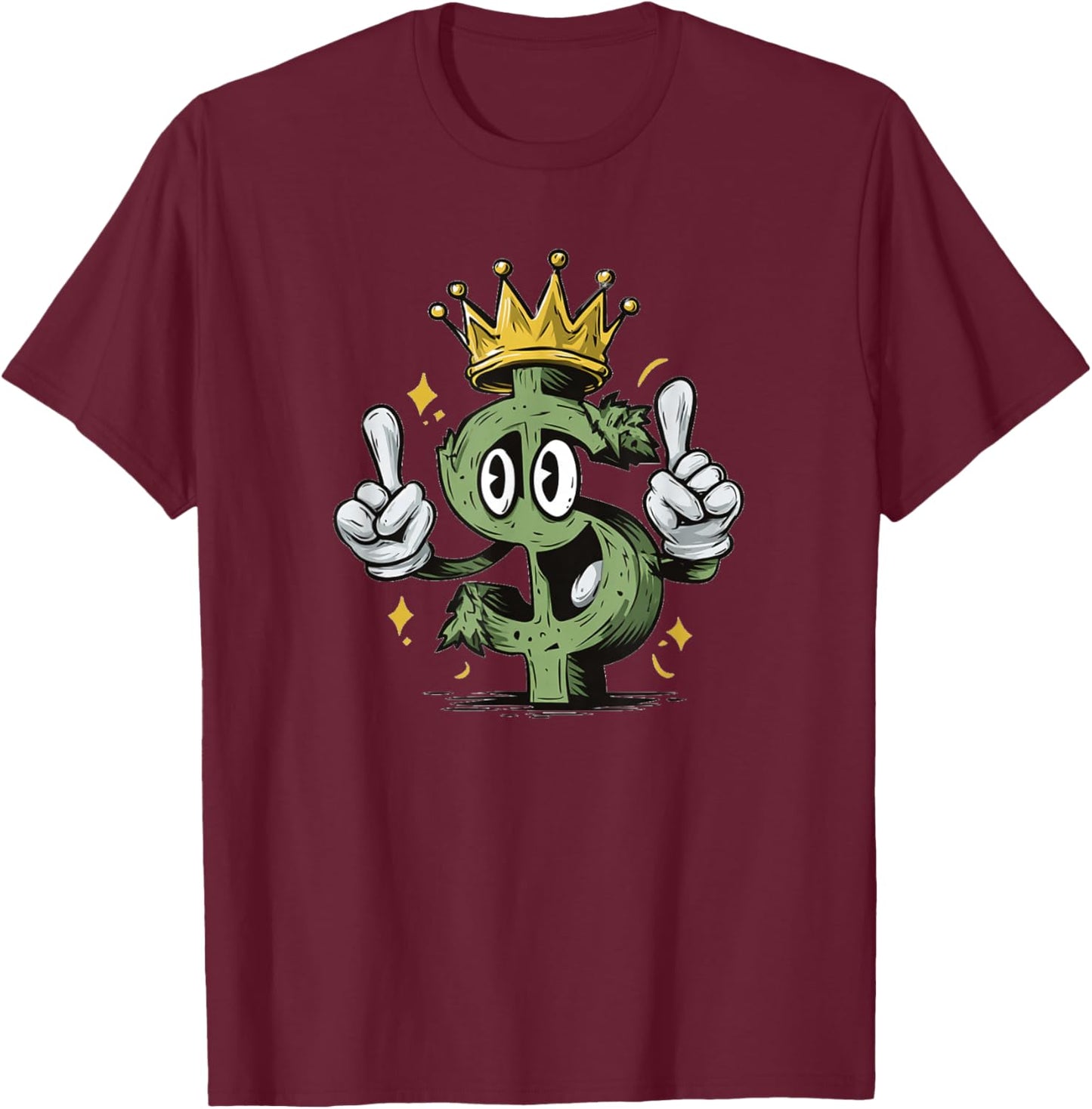 Cool Cartoon Dollar Sign with Crown for Adults and Kids T-Shirt - T-Shirt | Maroon