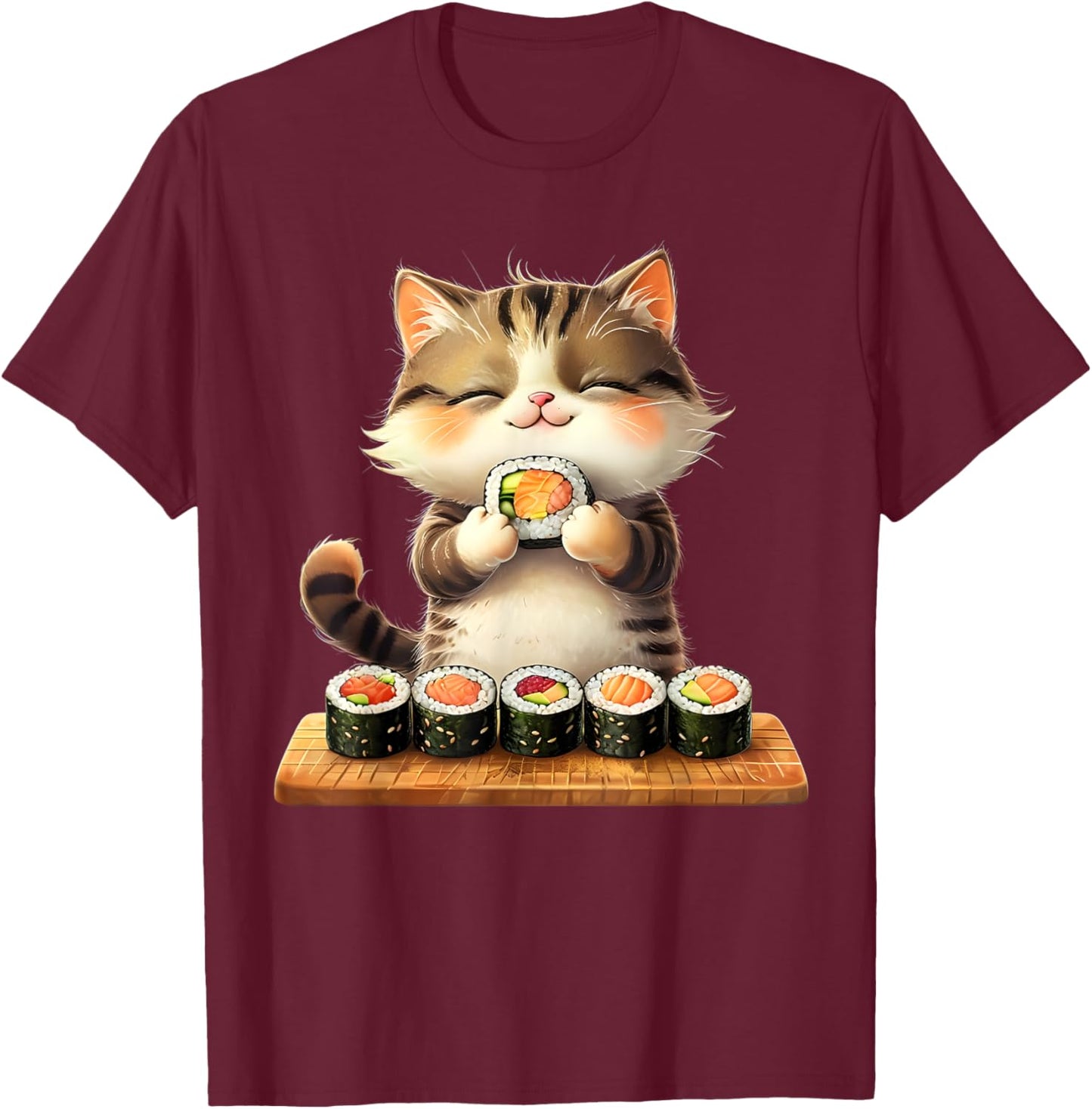 Kawaii Cat Lover Japanese Cat Owner Sushi Lover Anime Otaku Men Women Kids T-Shirt - T-Shirt | Maroon