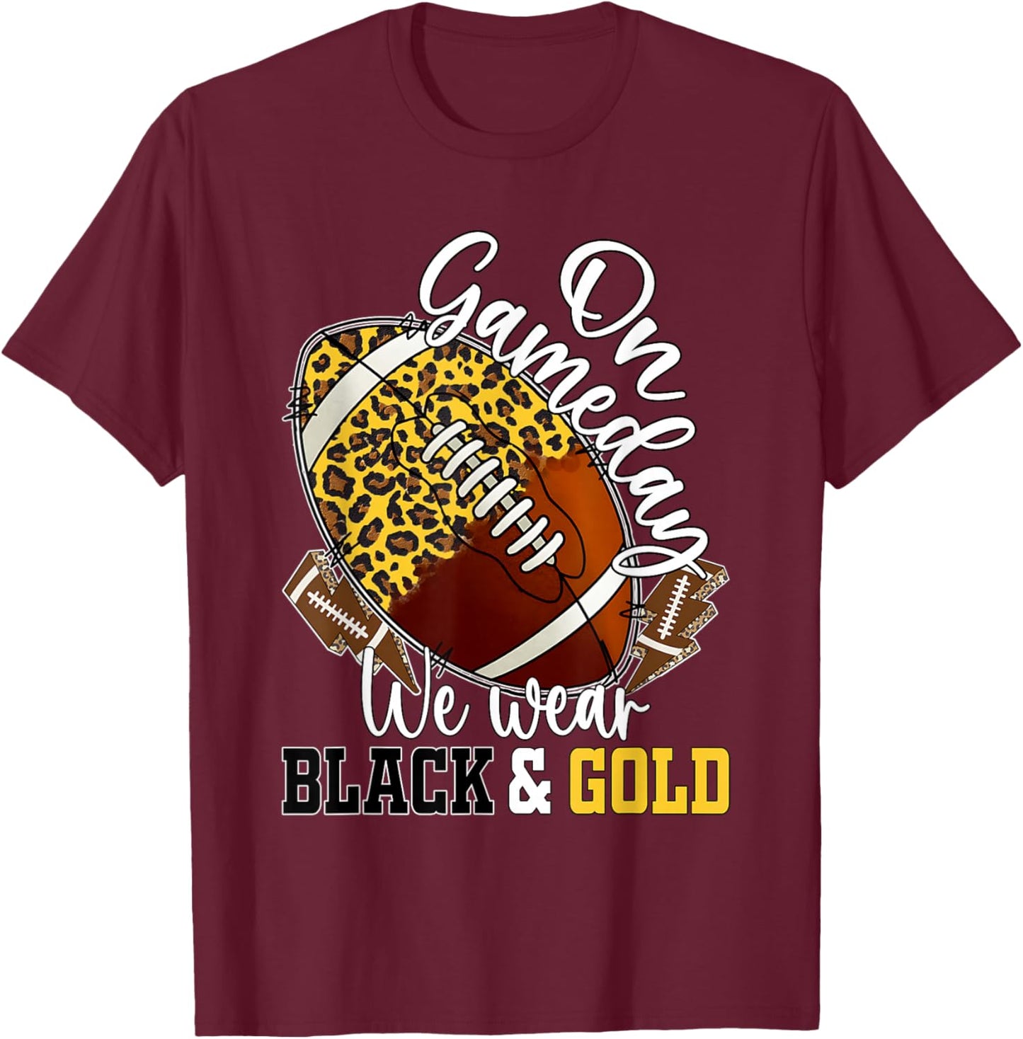 On Gameday Football We Wear Black And Gold School Spirit T-Shirt - T-Shirt | Maroon