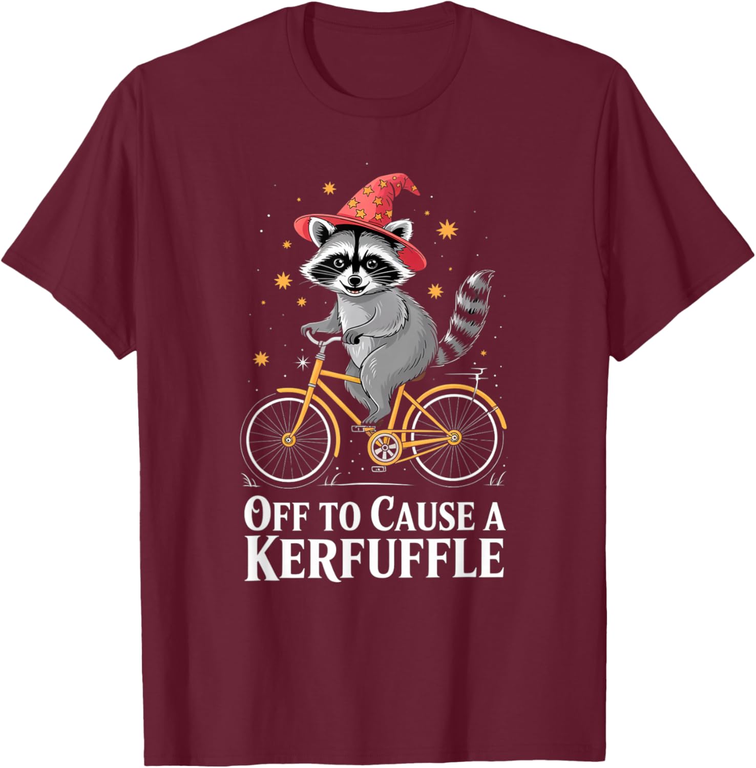 Off to Cause A Kerfuffle Funny Raccoon Wizard Bicycle Women T-Shirt - T-Shirt | Maroon